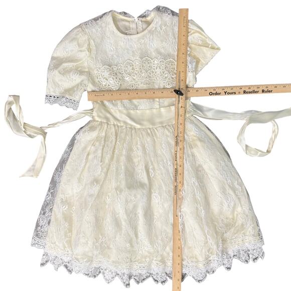 Vintage Gunne Sax Ivory Lace Cape Collar Tulle Short Sleeve Dress Girls' size 7 - Picture 8 of 8